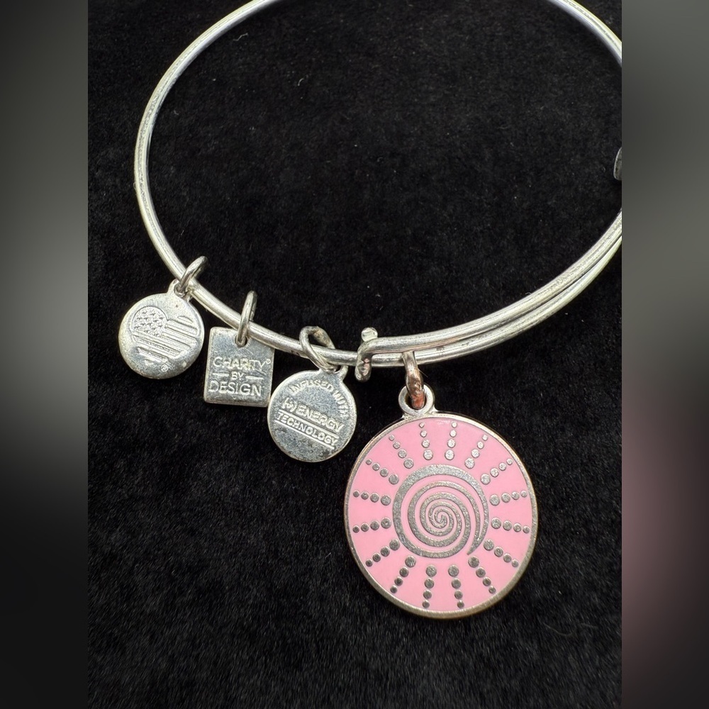 Alex and Ani Pink Spiral Sun Charm Bangle Bracelet Silver Tone Adjustable